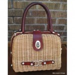 vintage mid-century lesco lona leather and wicker purse