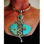 vintage native american sterling turquoise snake necklace