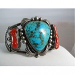 vintage navajo sterling turquoise coral cuff bracelet