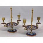 vintage pair antique french enamel brass candlesticks