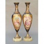 vintage pair french handpainted porcelain vases on alabaster vases