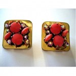 vintage schiaparelli signed coral cabochon earrling