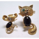 vintage van cleef arpels 18k cat mouse brooch