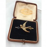 vintage victorian sapphire seed pearl dove brooch