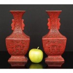 antique 1800s chinese pair cinnabar vases