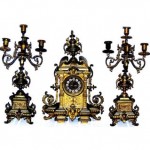 antique 1883 french gilt bronze clock set