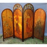 antique 1890s painted walnut leaded glass screen