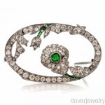 antique art deco platinum diamond emerald brooch