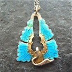 antique art nouveau silver and enamel swan pendant