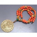 antique chinese coral peking glass necklace