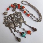 antique chinese silver carnelian turquoise necklace