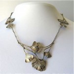 antique french art nouveau silver leaf pendant necklace