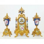 antique french gilt metal and sevres porcelain mantel clock set