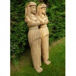 antique hand carved wood pair of caryatids