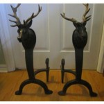 antique iron and brass deer head andirons