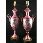 antique pair 19th century e. Froger handpainted porcelain lamps