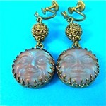 antique saphiret glass man in moon earrings