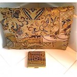 vinage elizabeth arden silk brocade clutch with compact