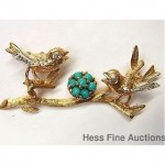 vintage 14k diamond turquoise brooch