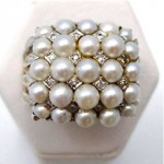 vintage 14k pearl and diamond cocktail ring