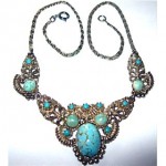 vintage 1930s turquoise silver filigree necklace