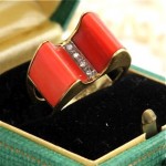 vintage 1950s coral and diamond ring