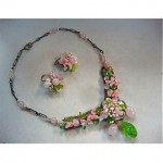 vintage 1950s rousselet glass necklace and earrings set