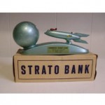 vintage 1960s strato rocket ship bank with box