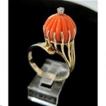 vintage art deco coral and diamond ring