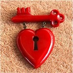 vintage bakelite heart and key brooch