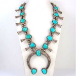 vintage dorothy secatero sterling and turquoise squash blossom necklace