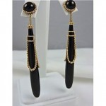 vintage erte 14k gold and black onyx drop earrings