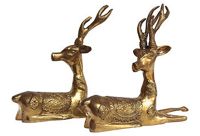 vintage seated brass deer