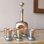 vintage tiffany favrile decanter and cordial glasses set