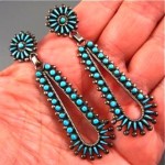 vintage zuni v.s. johnson sterling turquoise needlepoint earrings