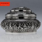 antique 10th century solid silver repousee tea caddy