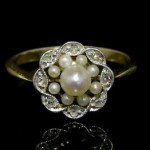 antique 1910 diamond and pearl ring