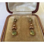 antique edwardian peridot and pearl earrings original box