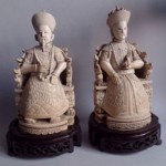 antique pair chinese hand carved emperor statues