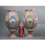 antique pair chinese hexagonal lanterns and shades