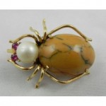 vintage 14k pearl agate ruby bug pin