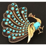 vintage 14k turquoise peacock brooch