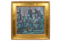 vintage 1930s nyc skyline painting