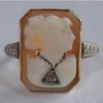 vintage art deco diamond carved cameo ring