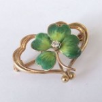 vintage victorian diamond enamel clover brooch