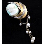 antique 1912 18k pearl opal diamond cameo brooch