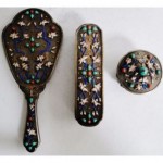 antique chinese silver filigree enamel jeweled vanity set