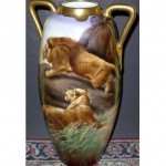 antique lions pride vase