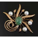 vintage 14k pearl jade brooch