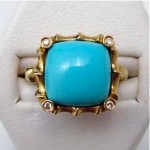 vintage 14k persian turquoise diamond cocktail ring